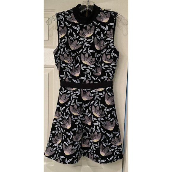 SELF-PORTRAIT Fit & Flare Dress Size UK 6 / US 2 Blue Peony Lace Stand Collar - Picture 3 of 8